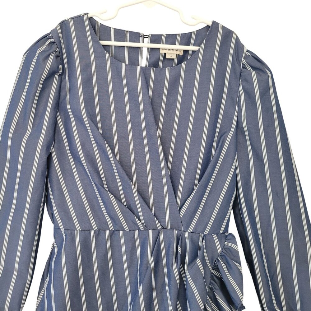 Habitual Striped Ruffle Mock Wrap Dress Girls Size 12 Blue White NWOT - Picture 4 of 9